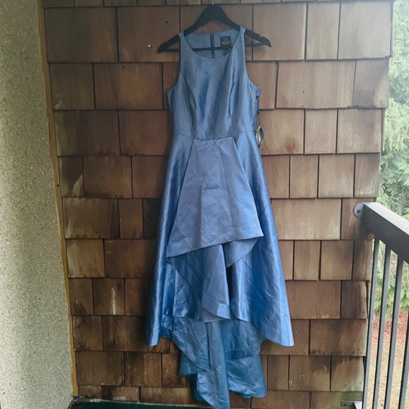 Adrianna Papell 6 Womens Mikado High Low Gown Blue Frost Special Occasion Dress - Picture 7 of 13